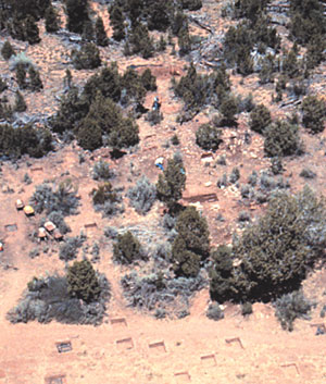An aerial view of Roy's Ruin during excavation by Crow Canyon Archaeological Center