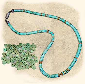 A modern Pueblo necklace and ancient Pueblo beads.
